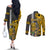 Custom Hawaii Kahoolawe Island Couples Matching Off The Shoulder Long Sleeve Dress and Long Sleeve Button Shirts Hawaiian Warrior and Kakau Symbols Abstract Tattoo LT03 - Polynesian Pride
