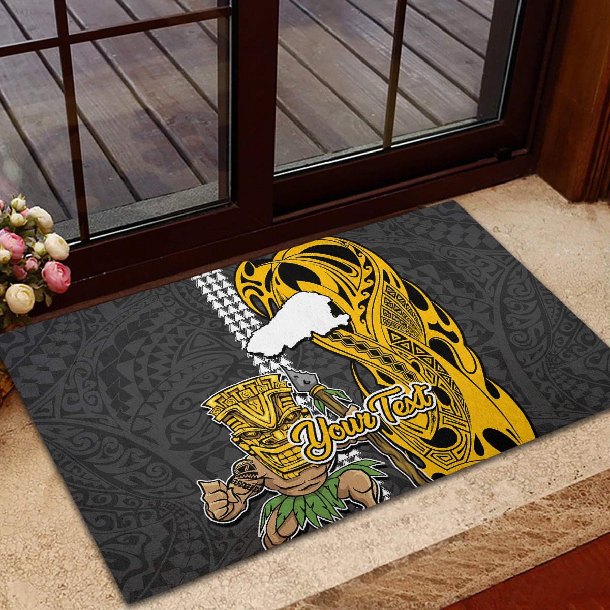 Custom Hawaii Kahoolawe Island Rubber Doormat Hawaiian Warrior and Kakau Symbols Abstract Tattoo LT03 - Polynesian Pride