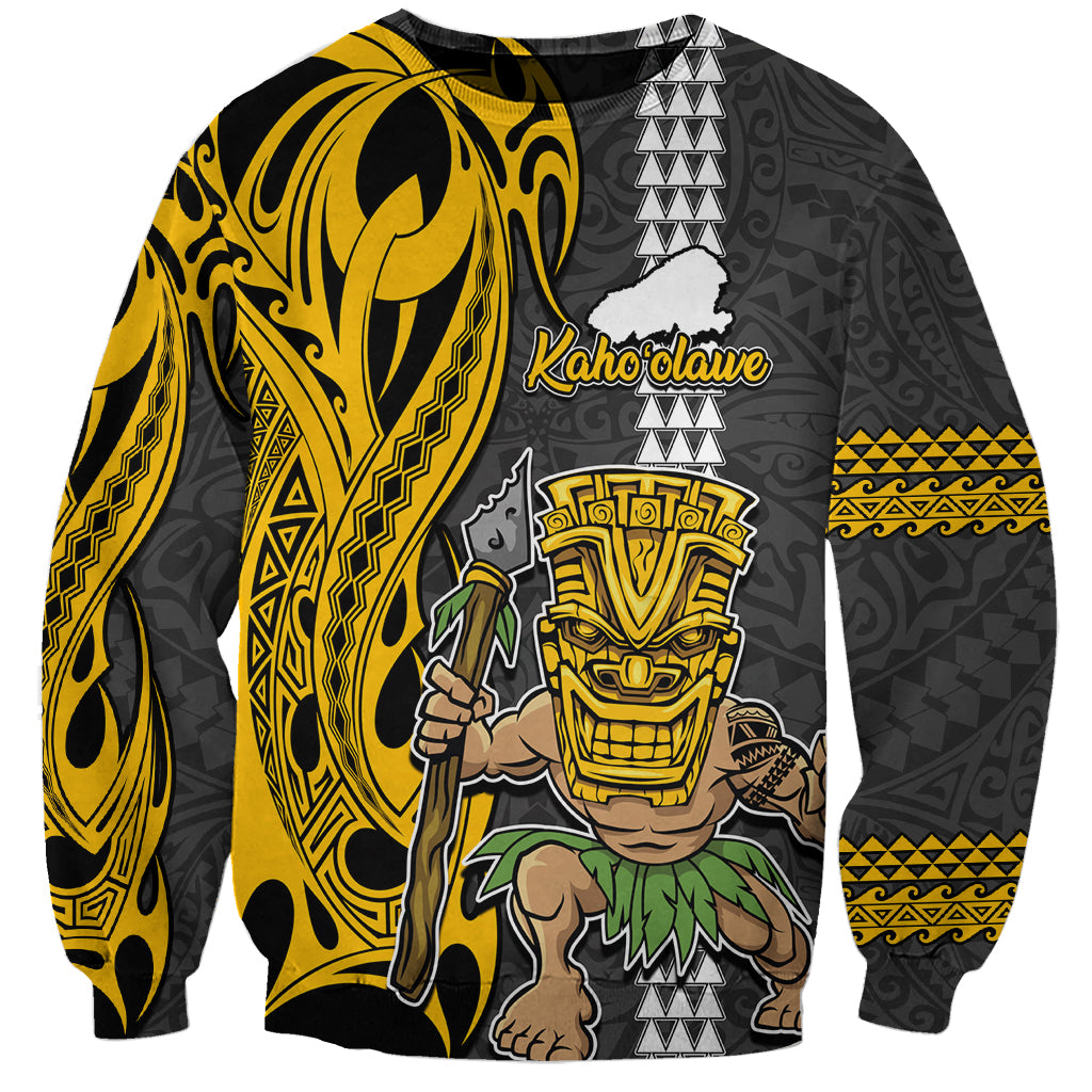 Custom Hawaii Kahoolawe Island Sweatshirt Hawaiian Warrior and Kakau Symbols Abstract Tattoo LT03 Unisex Yellow - Polynesian Pride