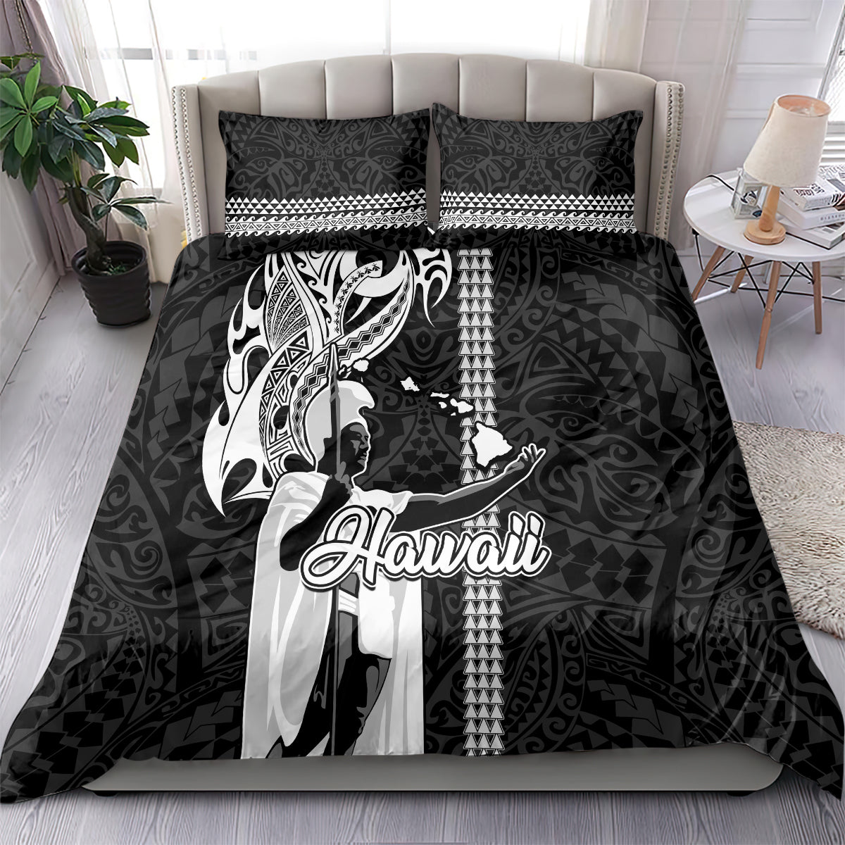 Hawaii Kahoolawe Island Bedding Set Hawaiian King and Kakau Symbols Abstract Shoulder Tattoo LT03 - Polynesian Pride