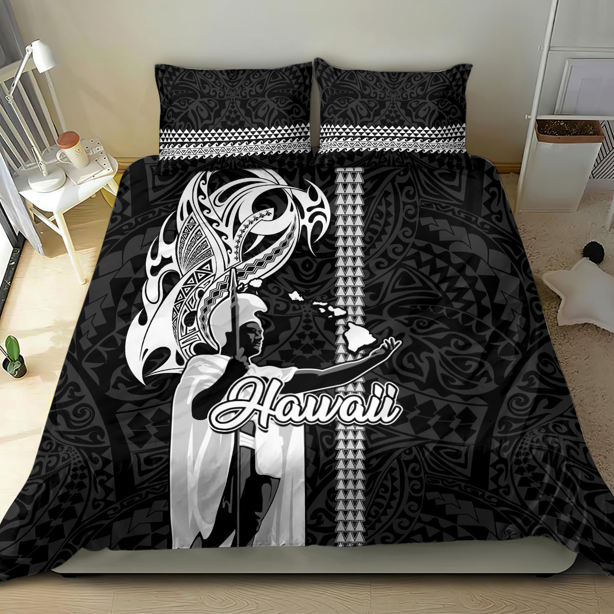 Hawaii Kahoolawe Island Bedding Set Hawaiian King and Kakau Symbols Abstract Shoulder Tattoo LT03 - Polynesian Pride