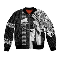 Hawaii Kahoolawe Island Bomber Jacket Hawaiian King and Kakau Symbols Abstract Shoulder Tattoo LT03 Unisex Black - Polynesian Pride