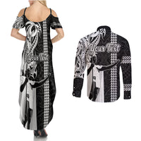 Custom Hawaii Kahoolawe Island Couples Matching Summer Maxi Dress and Long Sleeve Button Shirts Hawaiian King and Kakau Symbols Abstract Shoulder Tattoo LT03 - Polynesian Pride