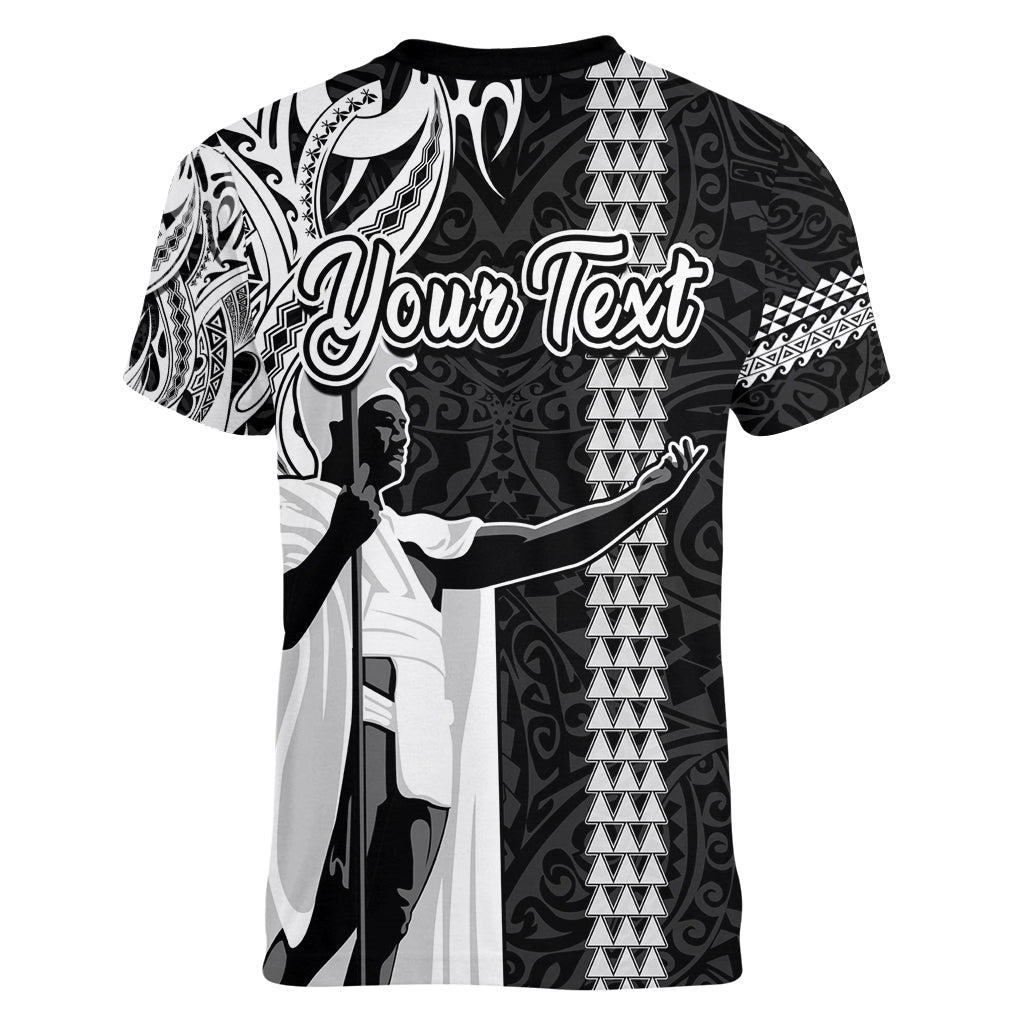 Custom Hawaii Kahoolawe Island Women V Neck T Shirt Hawaiian King and Kakau Symbols Abstract Shoulder Tattoo LT03 - Polynesian Pride