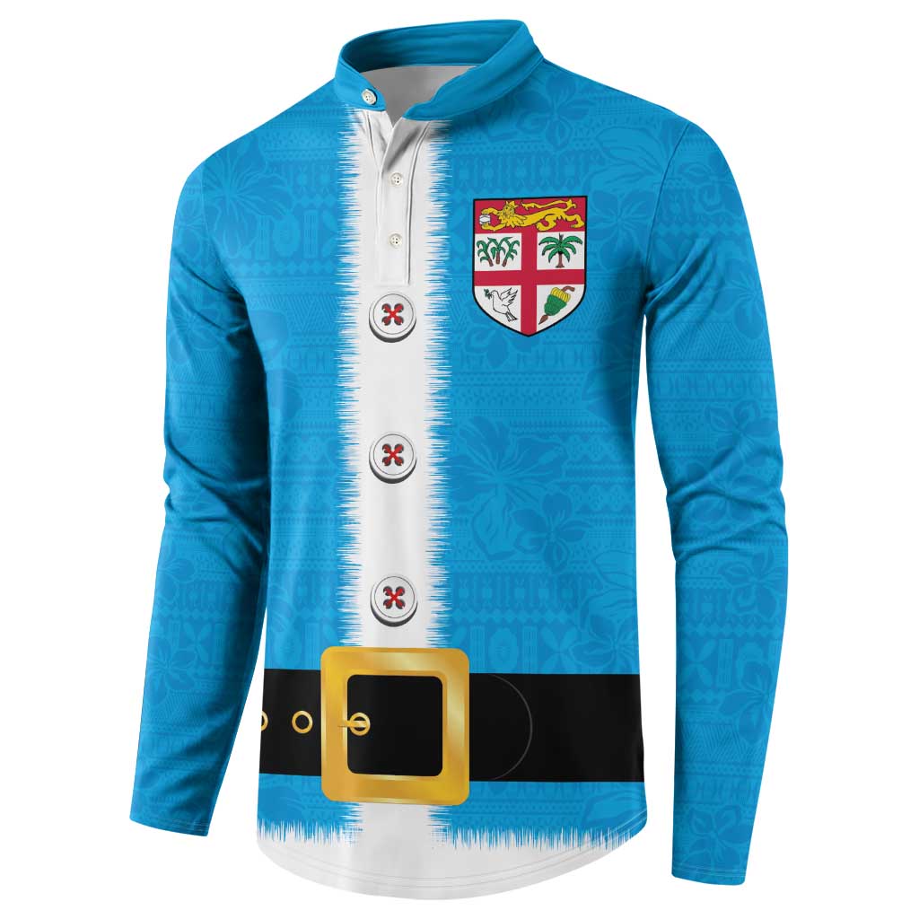 Fiji Merry Christmas Button Sweatshirt Santa Suit Style With Tapa Tribal Pattern