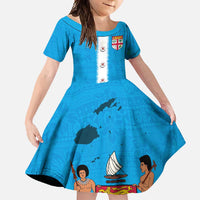 Fiji Merry Christmas Family Matching Summer Maxi Dress and Hawaiian Shirt Santa Suit Style With Tapa Tribal Pattern LT03 Daughter's Dress Blue - Polynesian Pride