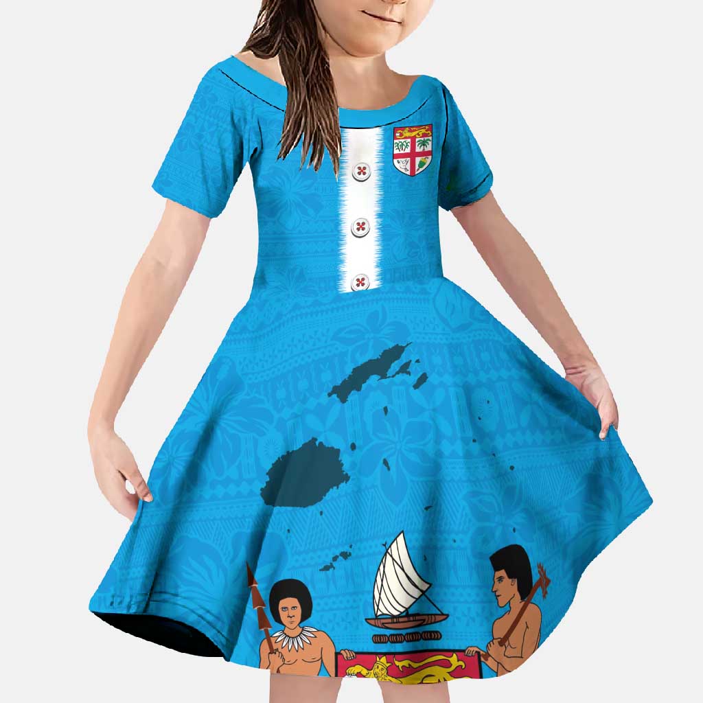 Fiji Merry Christmas Family Matching Tank Maxi Dress and Hawaiian Shirt Santa Suit Style With Tapa Tribal Pattern LT03 Daughter's Dress Blue - Polynesian Pride