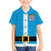 Fiji Merry Christmas Family Matching Tank Maxi Dress and Hawaiian Shirt Santa Suit Style With Tapa Tribal Pattern LT03 Son's Shirt Blue - Polynesian Pride