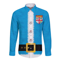 Fiji Merry Christmas Long Sleeve Button Shirt Santa Suit Style With Tapa Tribal Pattern