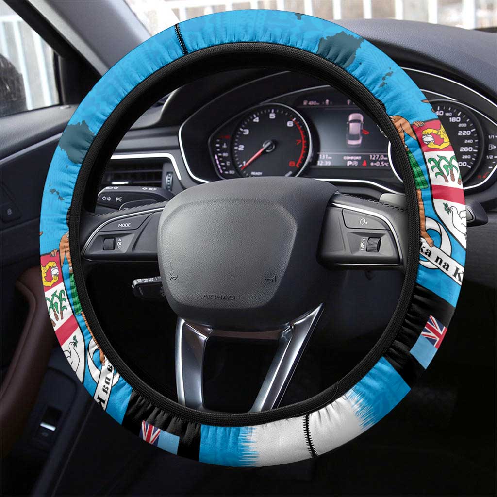 Fiji Merry Christmas Steering Wheel Cover Santa Suit Style With Tapa Tribal Pattern LT03 - Polynesian Pride