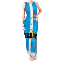 Fiji Merry Christmas Tank Maxi Dress Santa Suit Style With Tapa Tribal Pattern LT03 Women Blue - Polynesian Pride