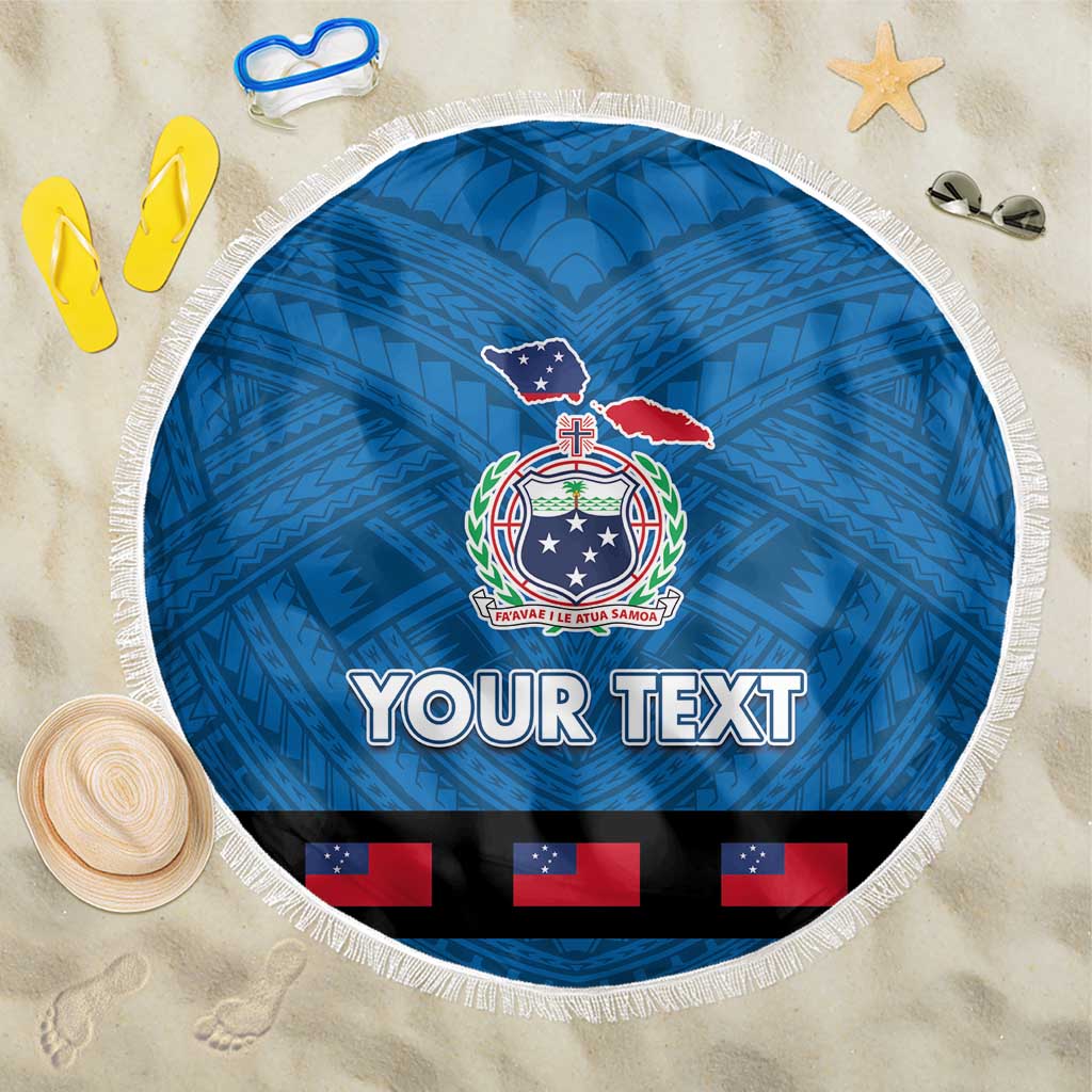 Samoa Merry Christmas Beach Blanket Santa Suit Style With Tatau Tattoo Pattern LT03 One Size 150cm Blue - Polynesian Pride