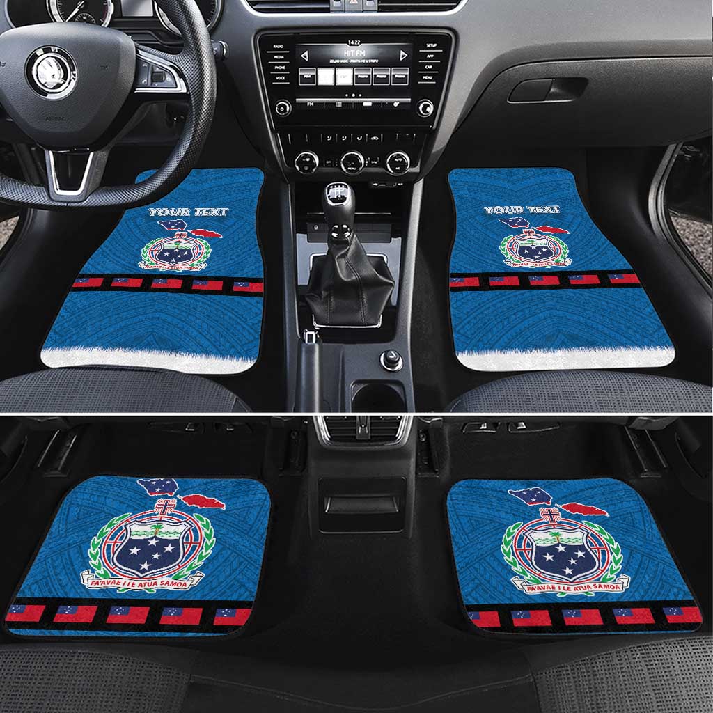 Samoa Merry Christmas Car Mats Santa Suit Style With Tatau Tattoo Pattern LT03 Set 4pcs Blue - Polynesian Pride