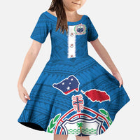 Samoa Merry Christmas Family Matching Mermaid Dress and Hawaiian Shirt Santa Suit Style With Tatau Tattoo Pattern LT03 Daughter's Dress Blue - Polynesian Pride