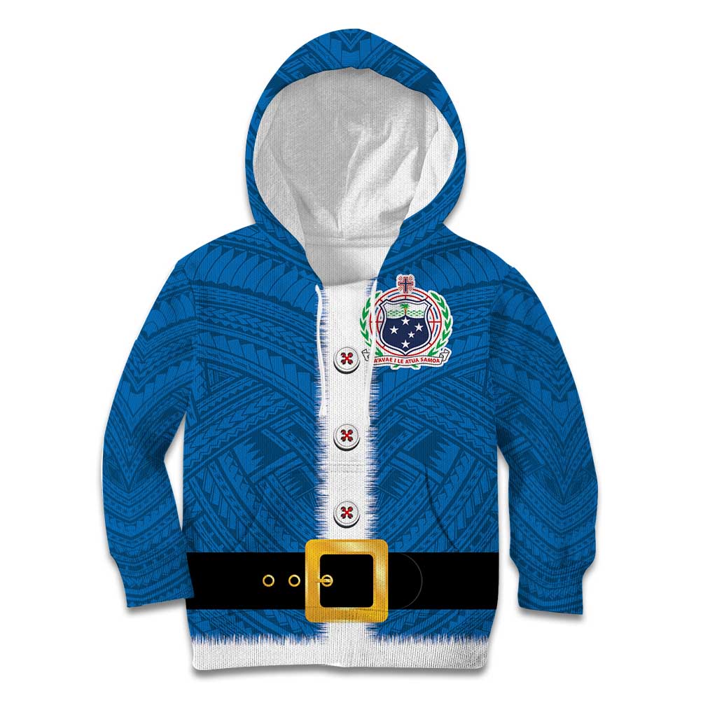 Samoa Merry Christmas Kid Hoodie Santa Suit Style With Tatau Tattoo Pattern LT03 Hoodie Blue - Polynesian Pride
