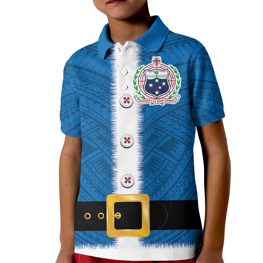 Samoa Merry Christmas Kid Polo Shirt Santa Suit Style With Tatau Tattoo Pattern LT03 Kid Blue - Polynesian Pride