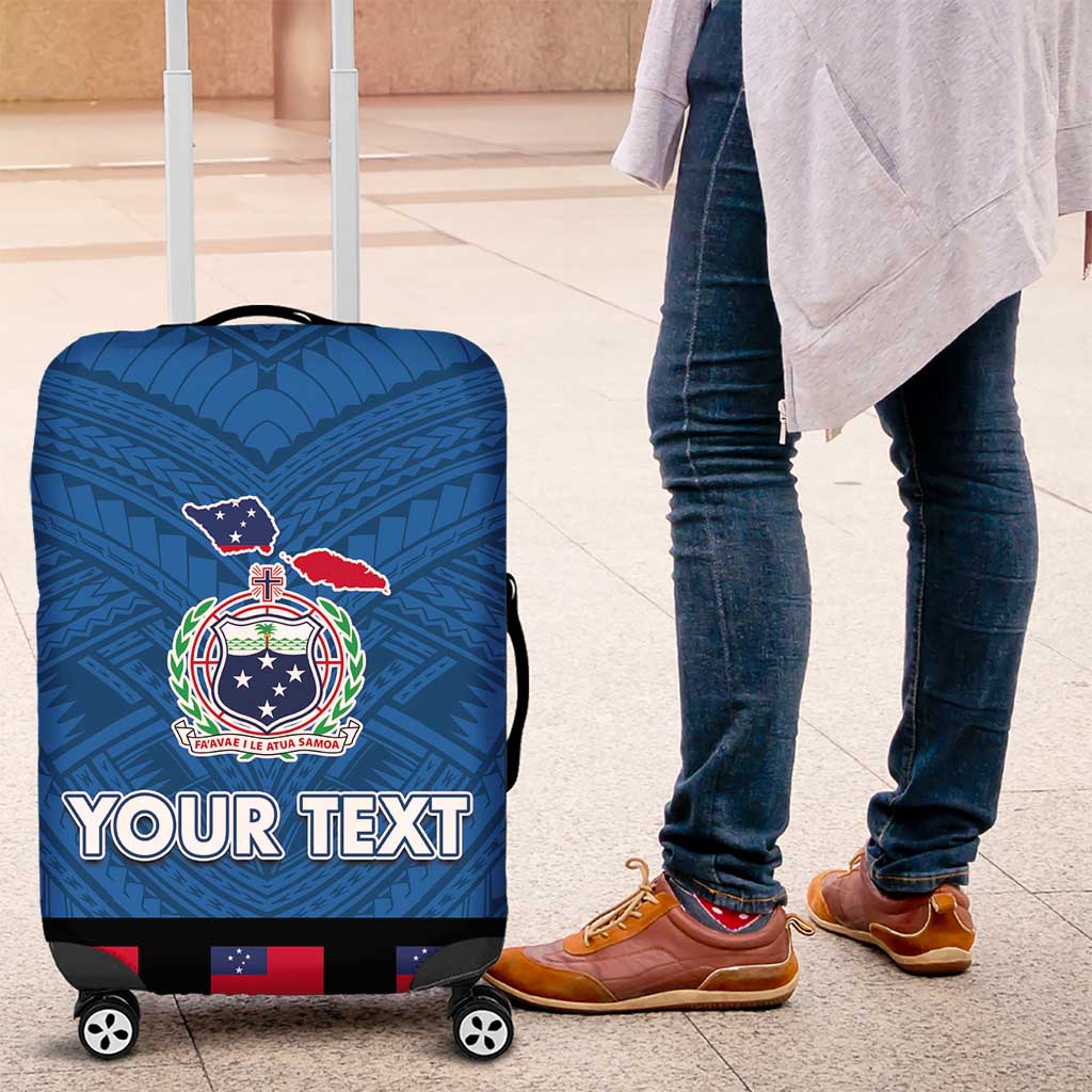 Samoa Merry Christmas Luggage Cover Santa Suit Style With Tatau Tattoo Pattern LT03 Blue - Polynesian Pride