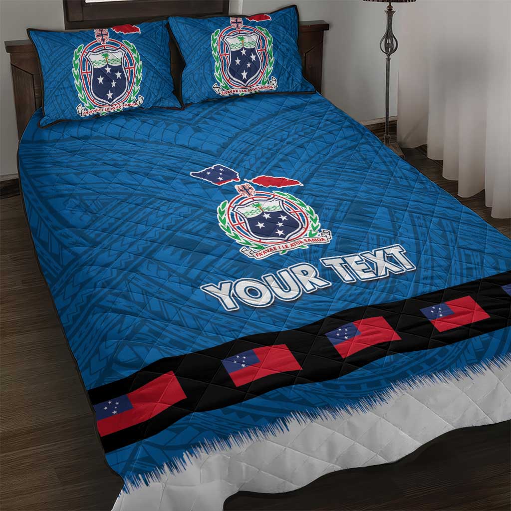 Samoa Merry Christmas Quilt Bed Set Santa Suit Style With Tatau Tattoo Pattern LT03 Blue - Polynesian Pride