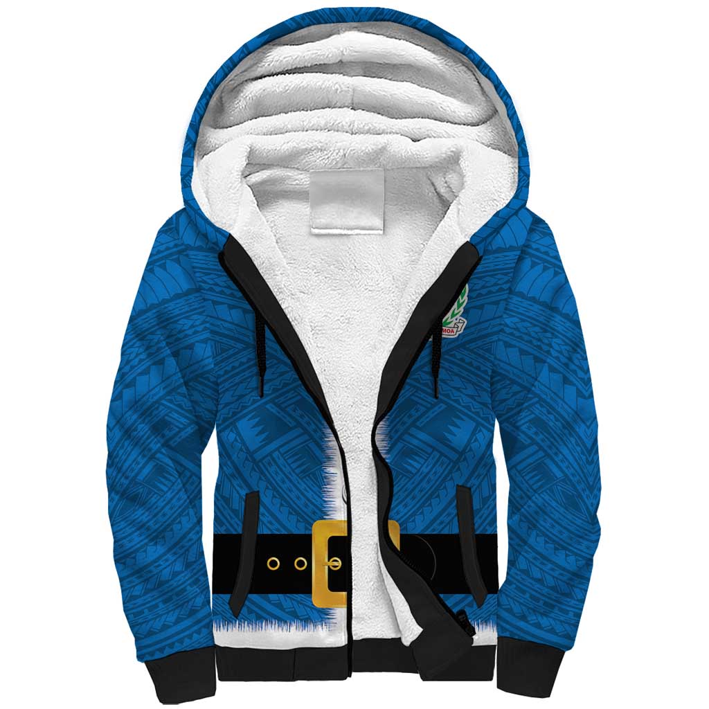 Samoa Merry Christmas Sherpa Hoodie Santa Suit Style With Tatau Tattoo Pattern LT03 Unisex Blue - Polynesian Pride