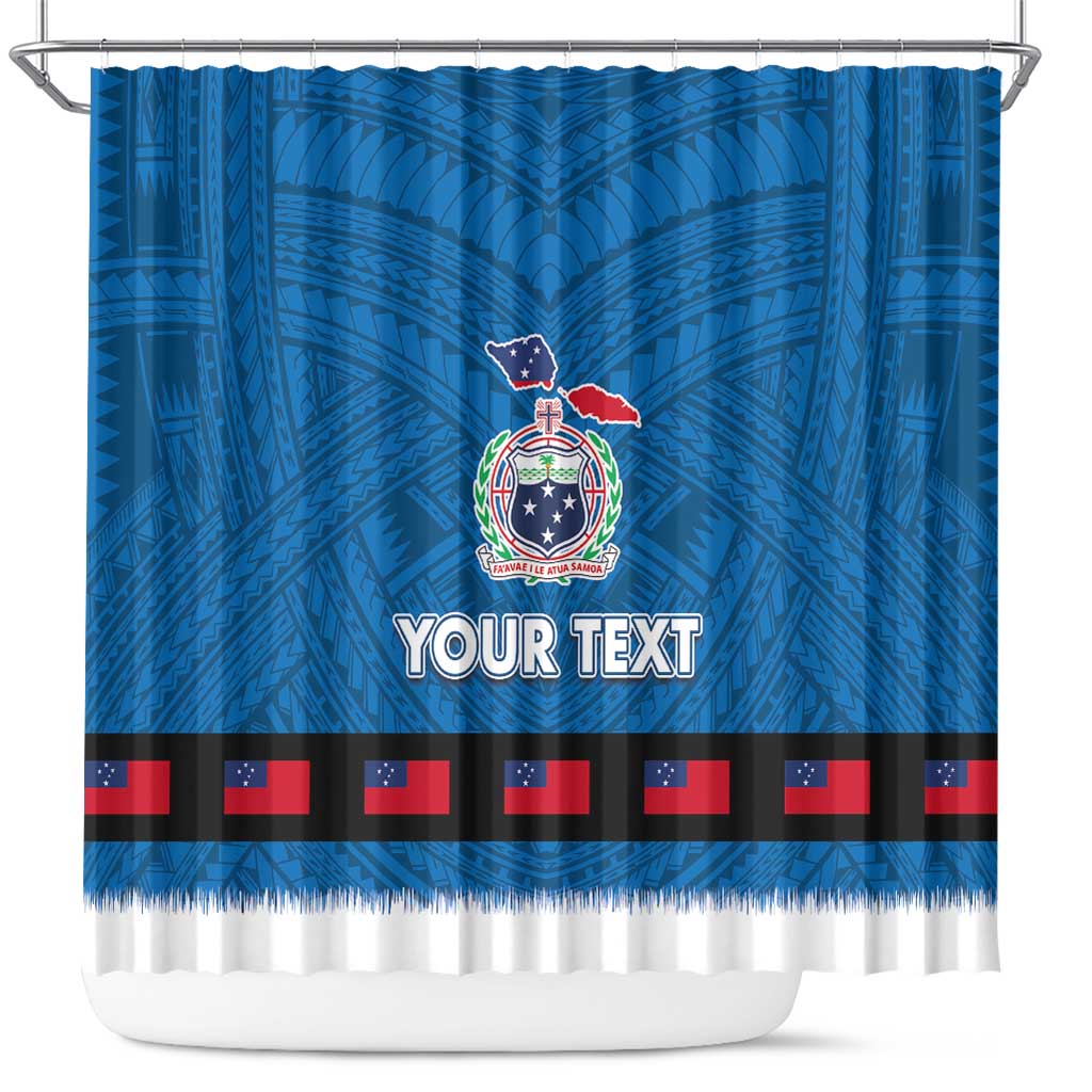 Samoa Merry Christmas Shower Curtain Santa Suit Style With Tatau Tattoo Pattern LT03 Blue - Polynesian Pride