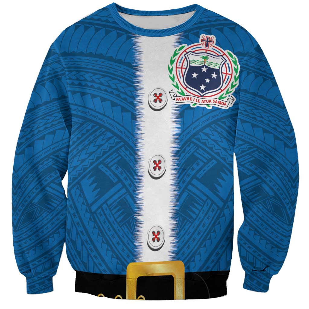 Samoa Merry Christmas Sweatshirt Santa Suit Style With Tatau Tattoo Pattern LT03 Unisex Blue - Polynesian Pride