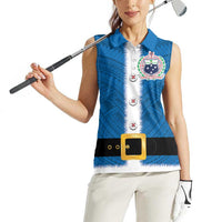 Samoa Merry Christmas Women Sleeveless Polo Shirt Santa Suit Style With Tatau Tattoo Pattern