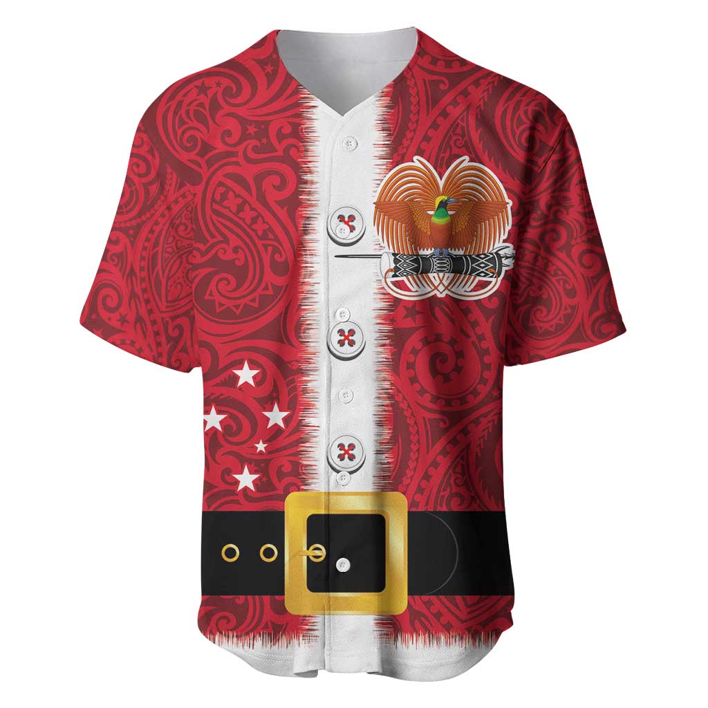 Papua New Guinea Merry Christmas Baseball Jersey Santa Suit Style With Melanesian Pattern LT03 Red - Polynesian Pride