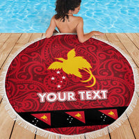 Papua New Guinea Merry Christmas Beach Blanket Santa Suit Style With Melanesian Pattern