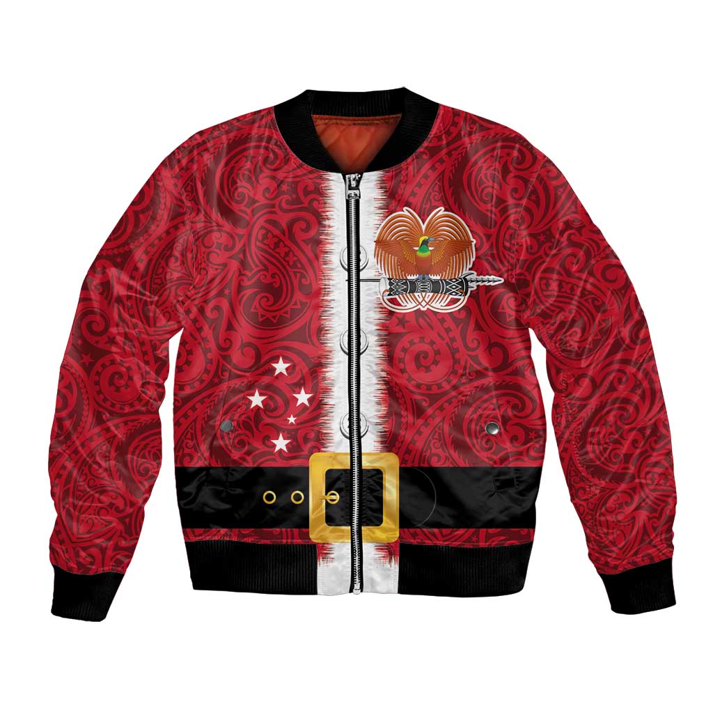 Papua New Guinea Merry Christmas Bomber Jacket Santa Suit Style With Melanesian Pattern LT03 Unisex Red - Polynesian Pride