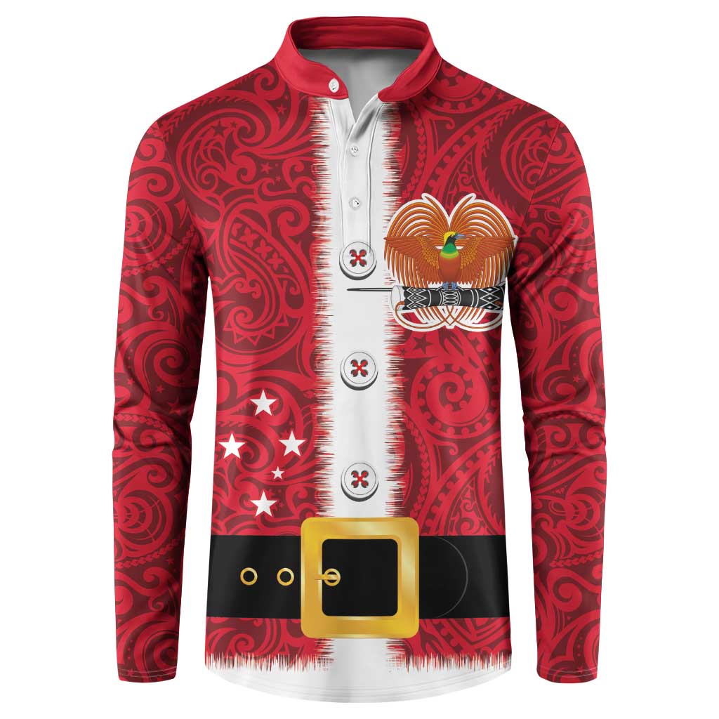 Papua New Guinea Merry Christmas Button Sweatshirt Santa Suit Style With Melanesian Pattern LT03 Red - Polynesian Pride