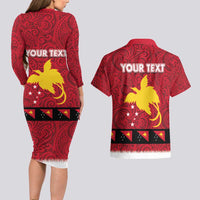 Papua New Guinea Merry Christmas Couples Matching Long Sleeve Bodycon Dress and Hawaiian Shirt Santa Suit Style With Melanesian Pattern