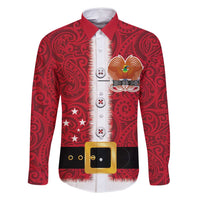 Papua New Guinea Merry Christmas Family Matching Mermaid Dress and Hawaiian Shirt Santa Suit Style With Melanesian Pattern LT03 Dad's Shirt - Long Sleeve Red - Polynesian Pride