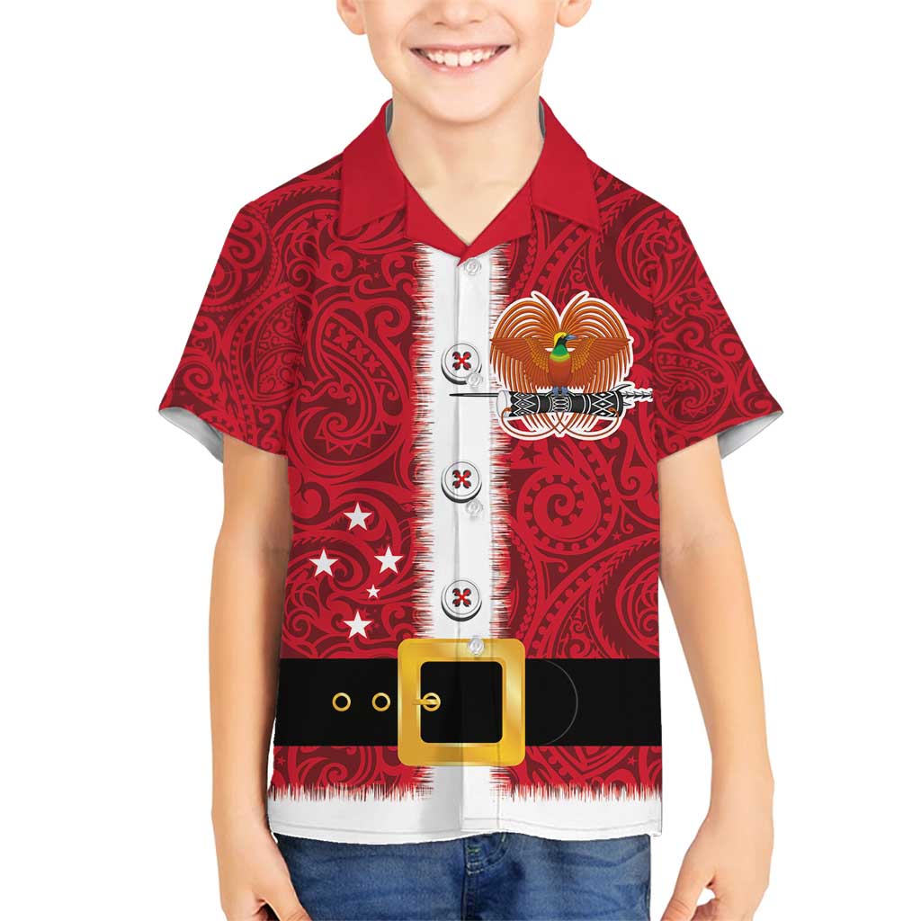 Papua New Guinea Merry Christmas Family Matching Summer Maxi Dress and Hawaiian Shirt Santa Suit Style With Melanesian Pattern LT03 Son's Shirt Red - Polynesian Pride