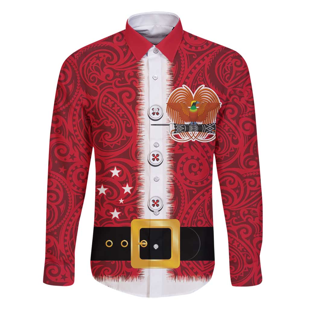 Papua New Guinea Merry Christmas Family Matching Tank Maxi Dress and Hawaiian Shirt Santa Suit Style With Melanesian Pattern LT03 Dad's Shirt - Long Sleeve Red - Polynesian Pride