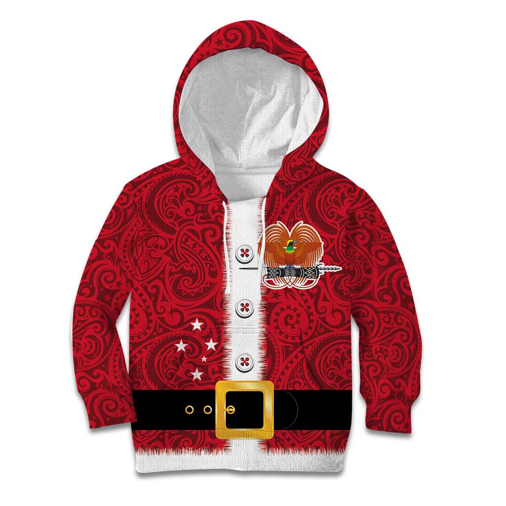 Papua New Guinea Merry Christmas Kid Hoodie Santa Suit Style With Melanesian Pattern LT03 Hoodie Red - Polynesian Pride