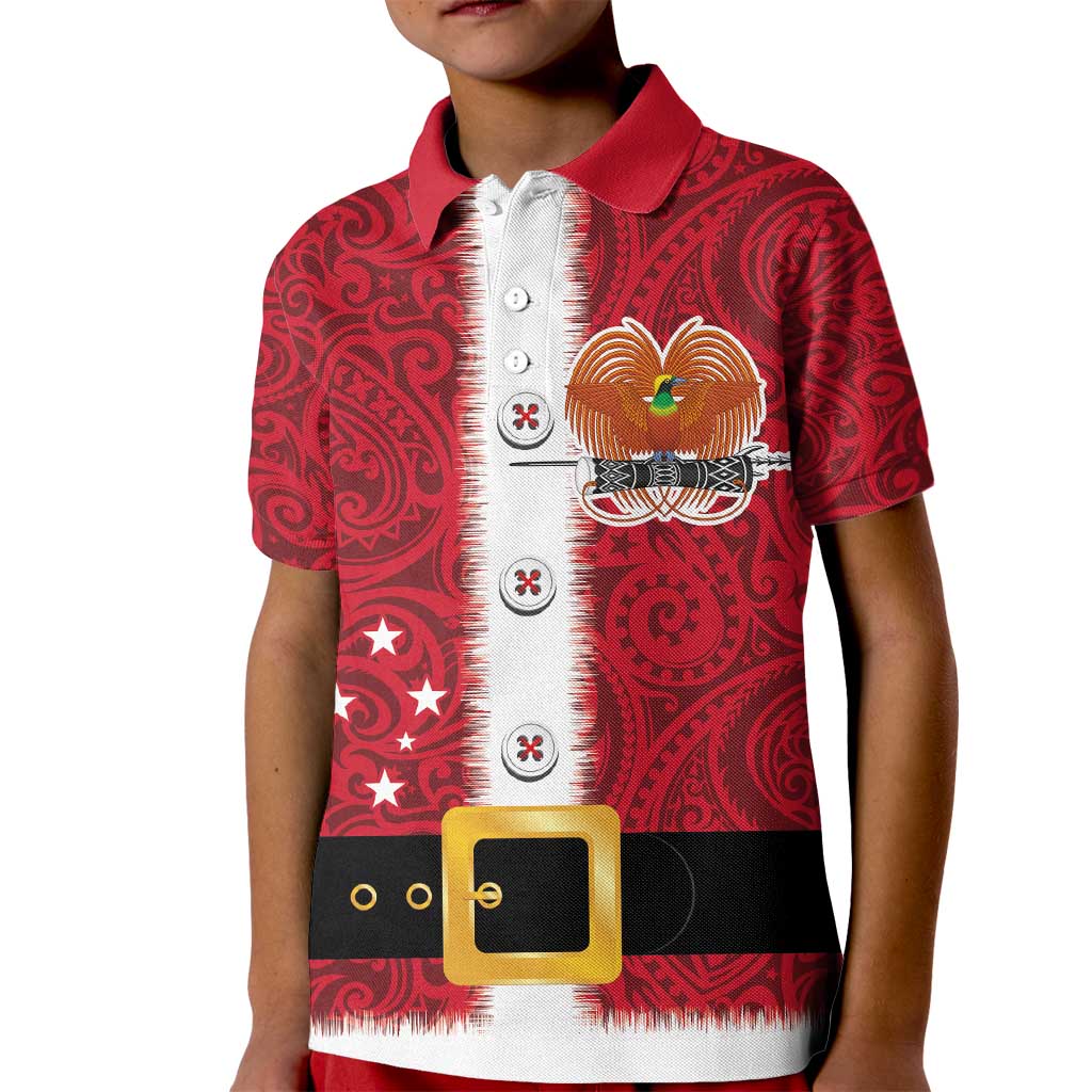 Papua New Guinea Merry Christmas Kid Polo Shirt Santa Suit Style With Melanesian Pattern LT03 Kid Red - Polynesian Pride