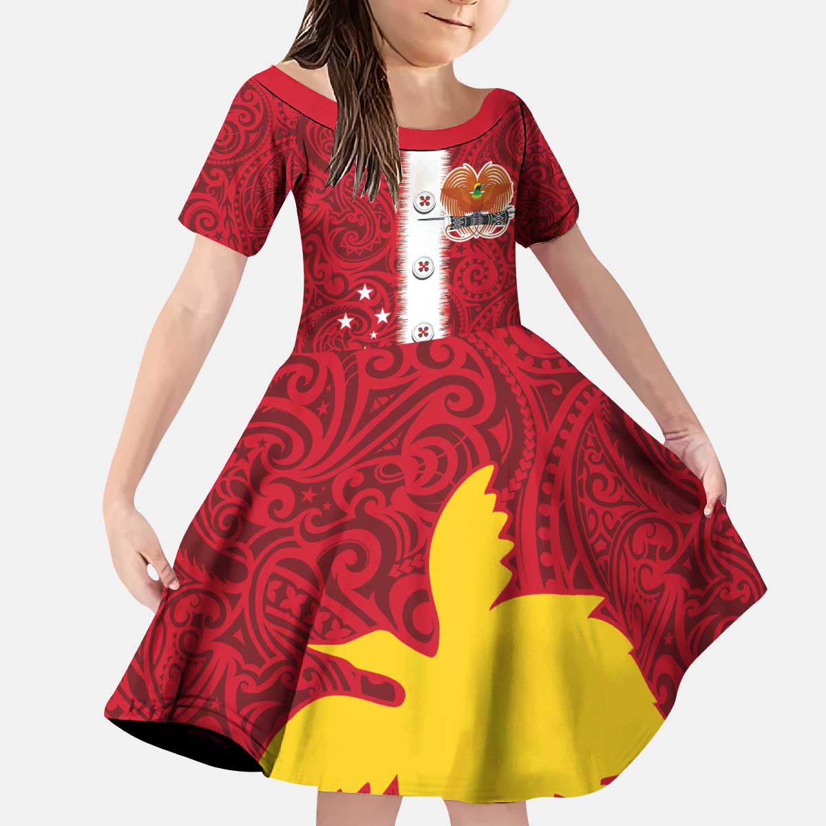 Papua New Guinea Merry Christmas Kid Short Sleeve Dress Santa Suit Style With Melanesian Pattern LT03 KID Red - Polynesian Pride