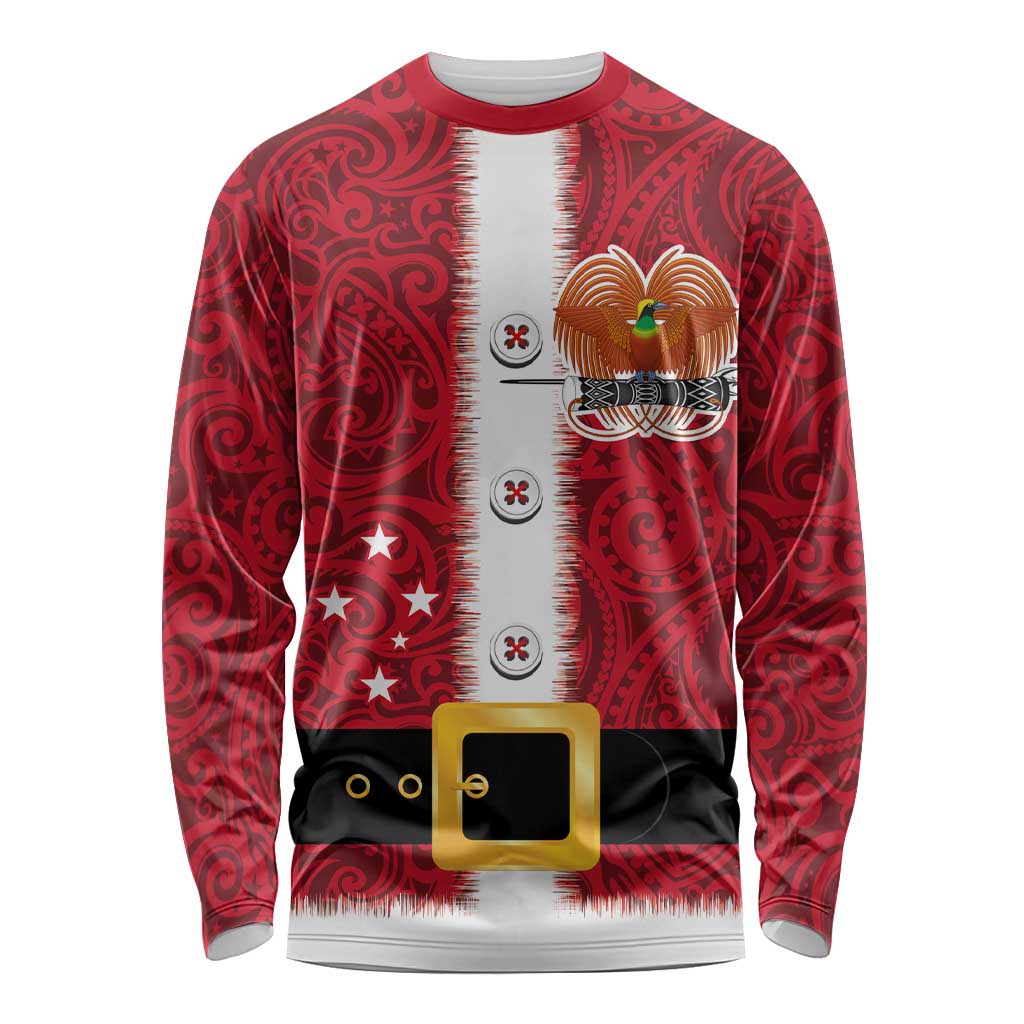 Papua New Guinea Merry Christmas Long Sleeve Shirt Santa Suit Style With Melanesian Pattern LT03 Unisex Red - Polynesian Pride