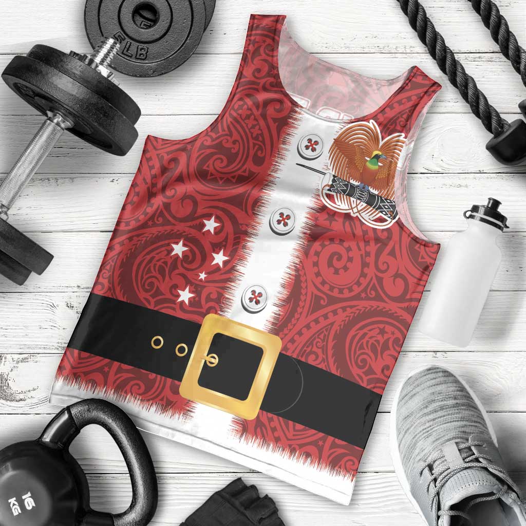 Papua New Guinea Merry Christmas Men Tank Top Santa Suit Style With Melanesian Pattern