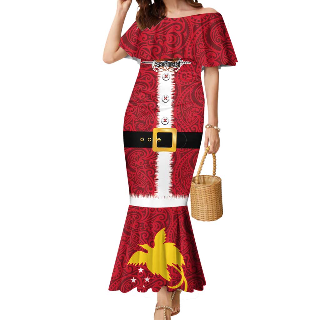 Papua New Guinea Merry Christmas Mermaid Dress Santa Suit Style With Melanesian Pattern LT03 Women Red - Polynesian Pride