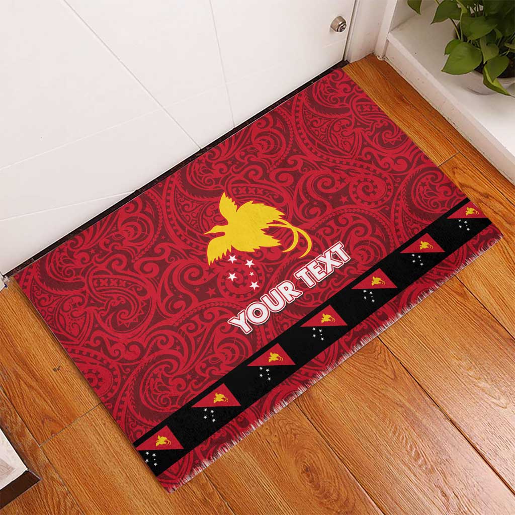 Papua New Guinea Merry Christmas Rubber Doormat Santa Suit Style With Melanesian Pattern