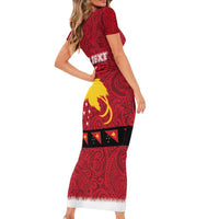 Papua New Guinea Merry Christmas Short Sleeve Bodycon Dress Santa Suit Style With Melanesian Pattern