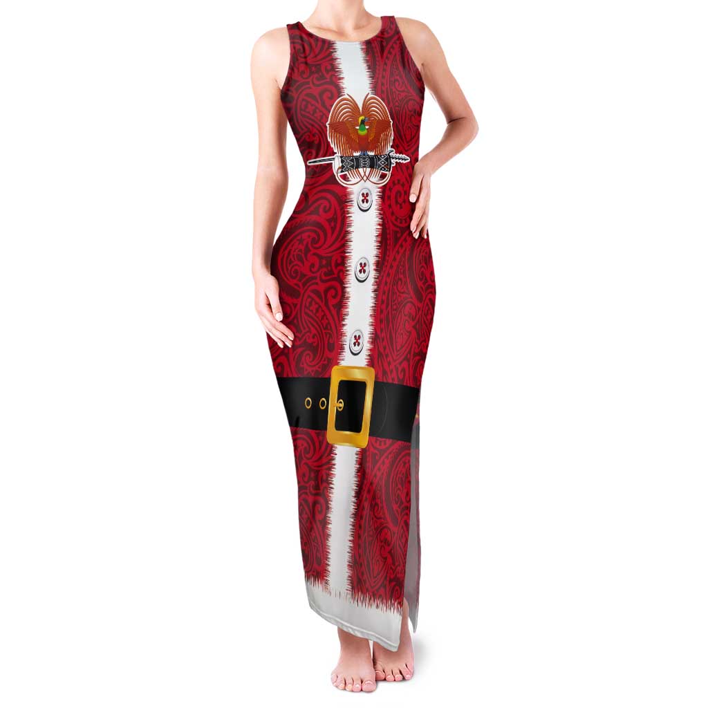 Papua New Guinea Merry Christmas Tank Maxi Dress Santa Suit Style With Melanesian Pattern LT03 Women Red - Polynesian Pride