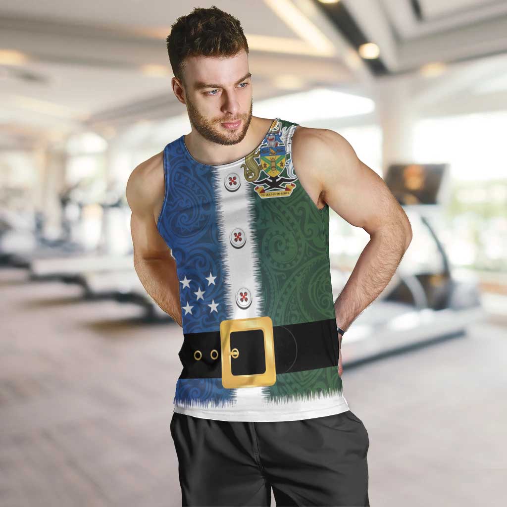 Solomon Islands Merry Christmas Men Tank Top Santa Suit Style With Melanesian Pattern LT03 Green - Polynesian Pride