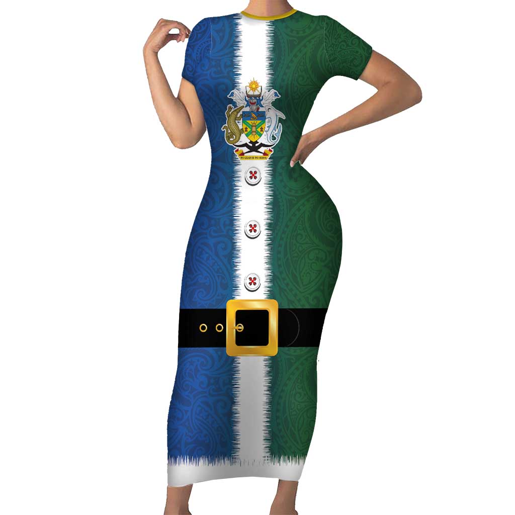 Solomon Islands Merry Christmas Short Sleeve Bodycon Dress Santa Suit