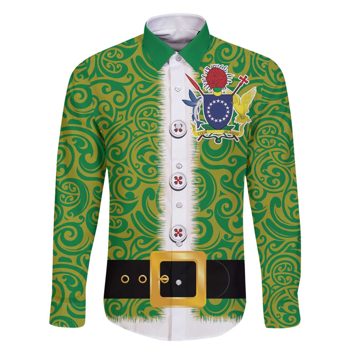 Cook Islands Merry Christmas Family Matching Off The Shoulder Long Sleeve Dress and Hawaiian Shirt Santa Suit Style With Polynesian Pattern LT03 Dad's Shirt - Long Sleeve Green - Polynesian Pride