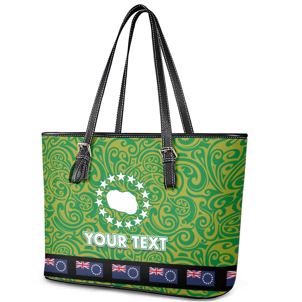 Cook Islands Merry Christmas Leather Tote Bag Santa Suit Style With Polynesian Pattern