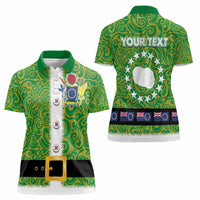 Cook Islands Merry Christmas Women Polo Shirt Santa Suit Style With Polynesian Pattern