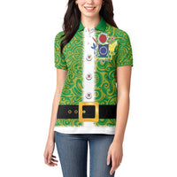 Cook Islands Merry Christmas Women Polo Shirt Santa Suit Style With Polynesian Pattern