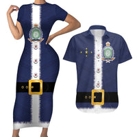 Niue Merry Christmas Couples Matching Short Sleeve Bodycon Dress and Hawaiian Shirt Santa Suit Style With Hiapo Pattern